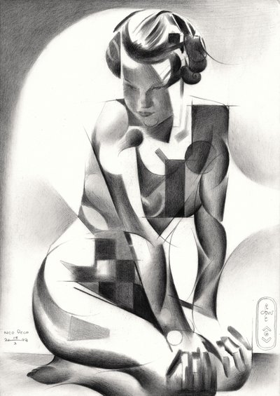 Contemplative Art Deco Figure by Corné Akkers