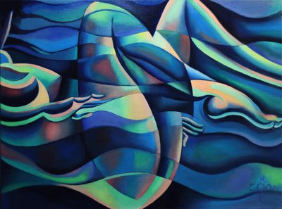 Flowing Blue Figures by Corné Akkers