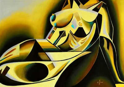 Golden Reclining Nude by Corné Akkers