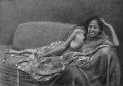 Pensive Reclining Woman by Corné Akkers