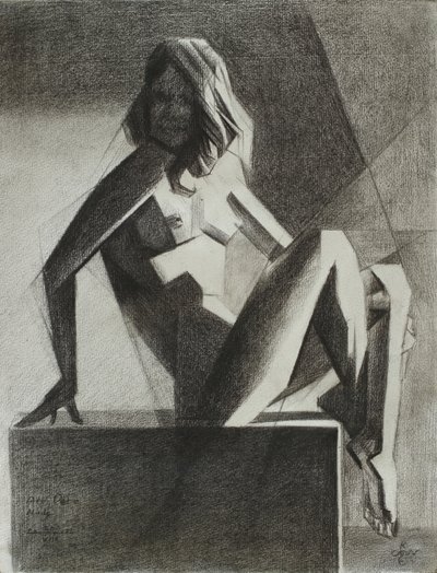 Seated Geometric Nude by Corné Akkers