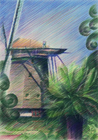 Windmill Vista Drawing by Corné Akkers