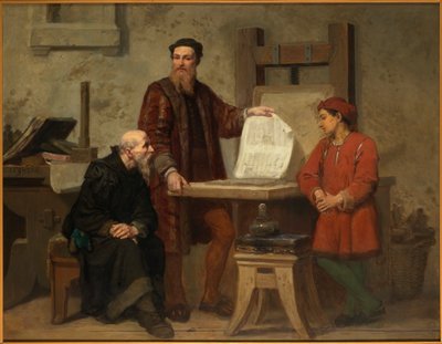 The invention of the art of printing or Gutenberg at work, Mid of the 19th century by Corneille Seghers