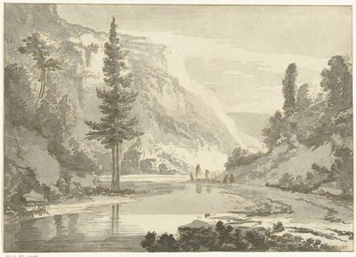 Mountain Landscape with Shepherds on a Riverbank by Cornelis Brouwer