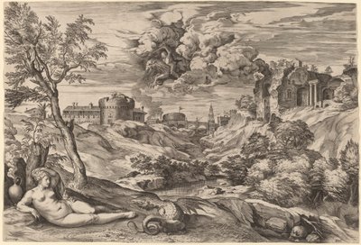Landscape with Roger Liberating Angelica by Cornelis Cort after Titian