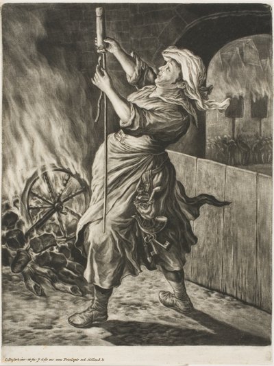 Woman Lighting a Rocket, also called Peace Gets Me Going, from Communia Gaudia by Cornelis Dusart