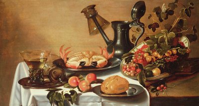 Still Life of Fruit with Crab, Overturned Roehmer on Spout of Jug by Cornelis Kruys