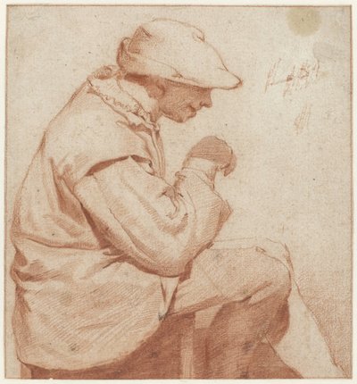 Seated Man with a Soft Cap, in Profile to the Right, with His Right Hand Raised by Cornelis Pietersz. Bega (attributed to)