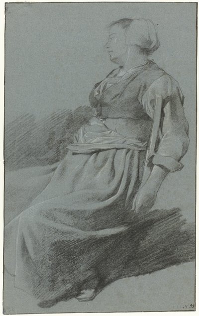 Seated Woman, Facing Left and Wearing a Cap, with her Arm Slung over the Back of a Chair by Cornelis Pietersz. Bega