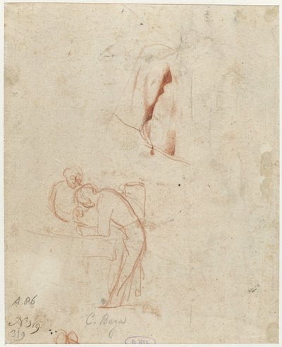 Sketch of Two Standing Figures and a Drapery Study by Cornelis Pietersz. Bega