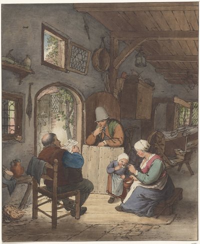 Man Reading Newspaper in Interior by Cornelis Ploos van Amstel