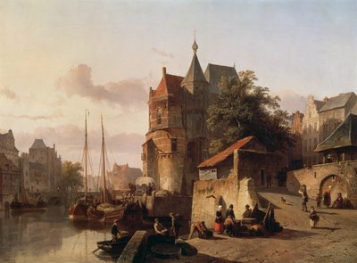 Dutch Scene: Fortified Buildings on the Banks of a Canal by Cornelis Springer