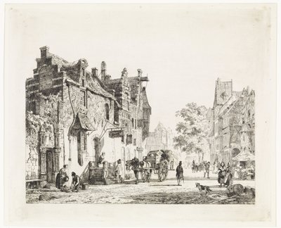 Town View with Horse Cart by Cornelis Springer