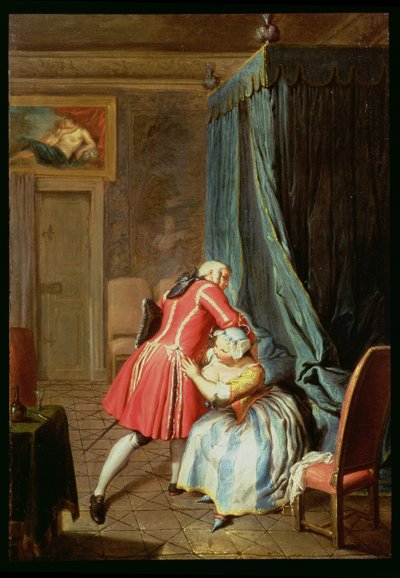 Interior of a Bedchamber with a Couple Cavorting by Cornelis Troost
