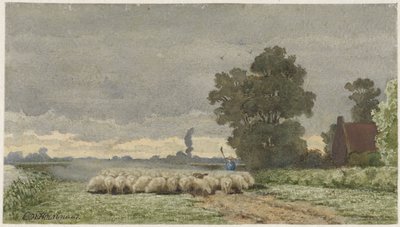 Landscape with Flock of Sheep by Cornelis Willem Hoevenaar (II)