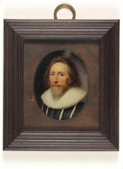 A gentleman in slashed black doublet by Cornelius I Johnson