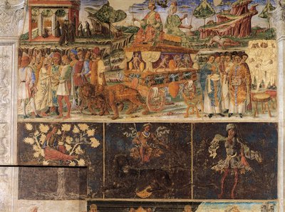 Triumph of Jupiter and Cybele and Sign of Lion, scenes from Month of July, Hall of Months, Palazzo Schifanoia, Ferrara, Italy by Cosimo Tura