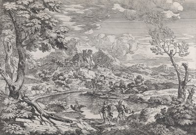 Landscape with a man showing Mercury the eagle of Jupiter by Crescenzio Onofri