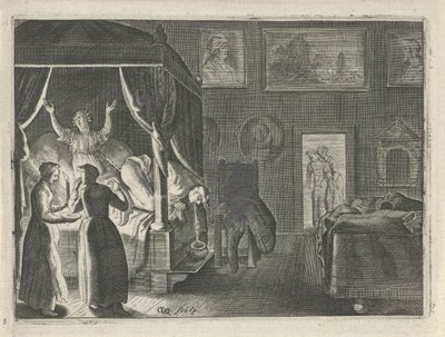 Vomiting man in bed by Crispijn van den Queborn