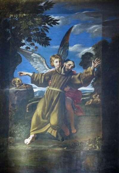 St Francis being held up by an angel whilst in ecstasy by Crispin of Viterbo