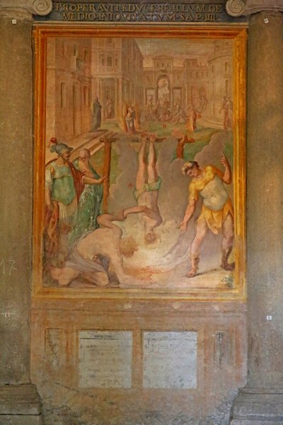 Martyrdom of a saint: burnt alive upside down by Cristoforo and Tempesta, Antonio Roncalli