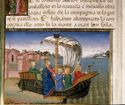 Jesus tells the Apostles to go by boat to Capharnaum while he goes to pray on the mountain (Miniature by Cristoforo De Predis, 1440-1486) by Cristoforo De Predis