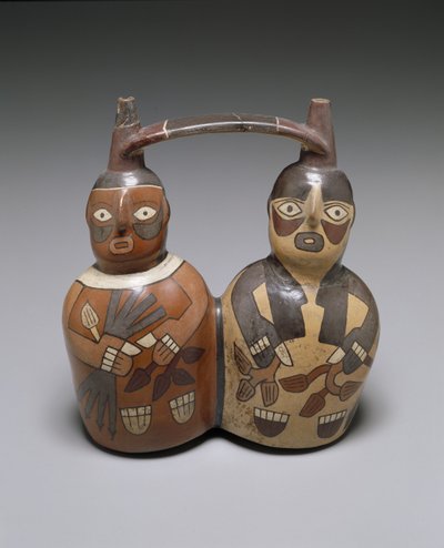 Double-Spout Strap-Handle Vessel: Two Figures, Middle Nazca, AD 100-150 by Culture Nazca