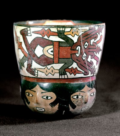 Pre-Columbian Art: Mug of Terracotta Decorated with Divinities and Faces by Culture Nazca