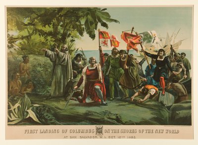 First Landing of Columbus on the Shores of the New World by Currier and Ives