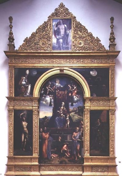 Virgin and Child enthroned with Saints by D. and Garofalo Dossi