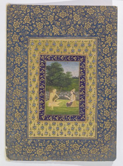 Layla Reading to Majnun, who sits under a tree by a lotus pool, Delhi, c.1720-40 by Dal Chand