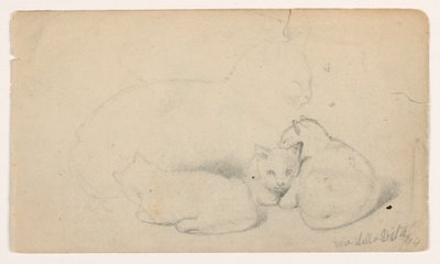 Cat and Three Kittens; Verso: Arab Man Seated Receiving a Man, Possibly After David Roberts, 1844 by Daniel Huntington