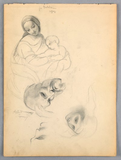 Madonna and Child, Sketches after Leonardo Da Vinci and Fra Bartolomeo of Works in the Uffizi, Florence by Daniel Huntington