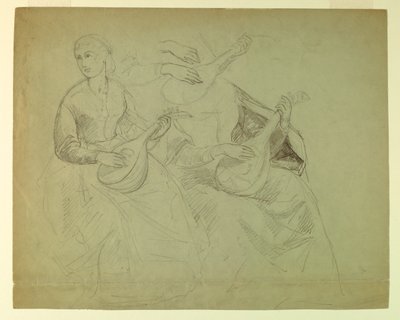Sketches of a Woman with a Lute, Study for Titian Showing the Entombment to Charles V and Clement VII by Daniel Huntington