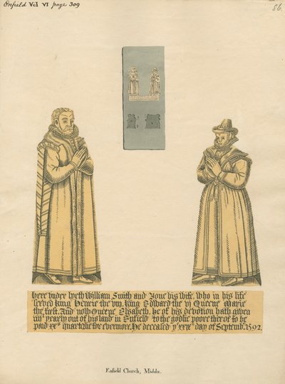 Brass Plate for William and Jane Smith from Enfield Church by Daniel Lysons