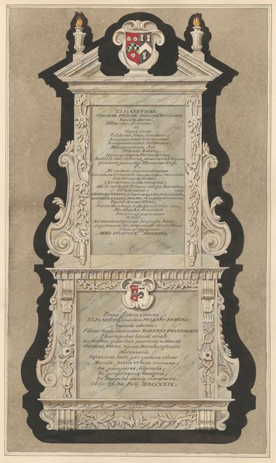 Memorial to Elizabeth Field and Elizabeth Reeves from Cranford Church by Daniel Lysons