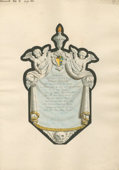 Memorial to Richard Taylor and Mrs. Ann Taylor and Their Children Richard and Anne from Chiswick Church by Daniel Lysons