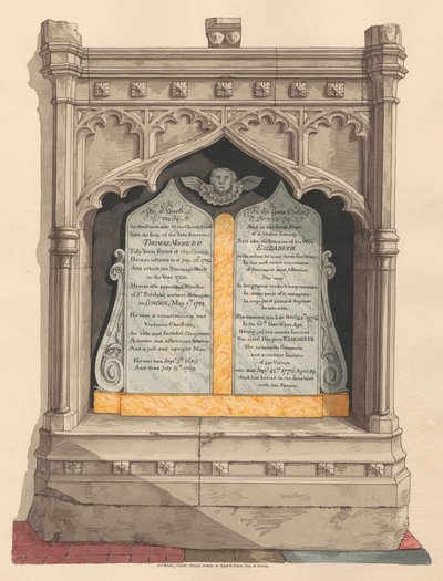 Memorial to Thomas and Elizabeth Moore and their daughter Elizabeth, from Chiselhurst Church by Daniel Lysons