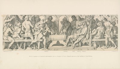 Harold Conqueror at Stamford, and Wounded, Sits at a Banquet in York. A Herald Announces the Landing of Duke William by Daniel Maclise