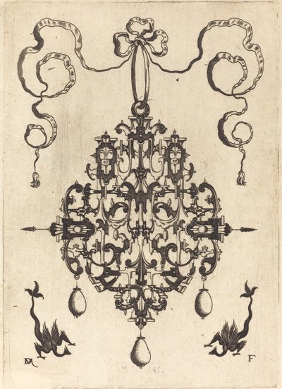 Large Pendant, Two Fantasy Creatures with Long Tails at Bottom by Daniel Mignot