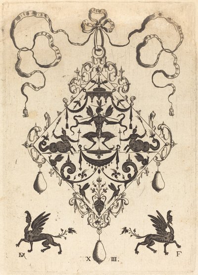 Large Pendant, Winged Fantasy Creature Holding Two Snakes by Daniel Mignot