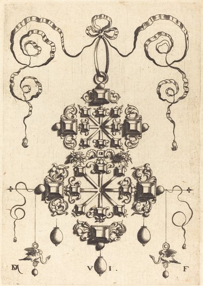 Large Pendant with Two Double Crosses, Surrounded by Six Large and Sixteen Small Table-Stones by Daniel Mignot