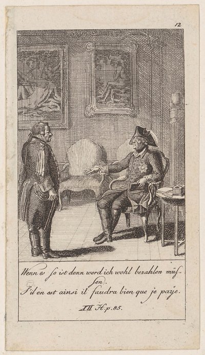 Plate 12 for „Anecdotes and Character Traits of Frederick II, King of Prussia“ by Daniel Nikolaus Chodowiecki