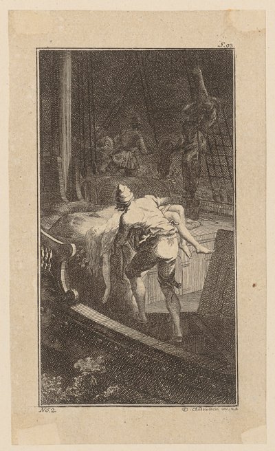 Bunkel Carries Miss Melmoth from the Flooded Cabin to the Deck, Sheet 2 from "Life Remarks and Opinions of Johann Bunkel" by Daniel Nikolaus Chodowiecki