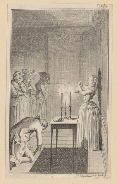 Clarisse Threatens to Stab Herself with a Knife to Protect Her Honor from Lovelace by Daniel Nikolaus Chodowiecki