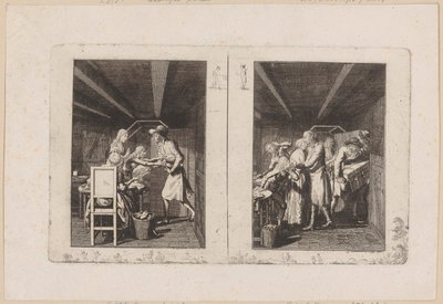 Ludwig Barely Supports the Family with His Work [left]; The Father Returns Enriched with Treasures to His Family [right] by Daniel Nikolaus Chodowiecki