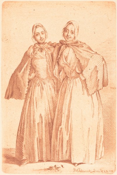 Two Standing Ladies (Demoiselles Quantin) by Daniel Nikolaus Chodowiecki