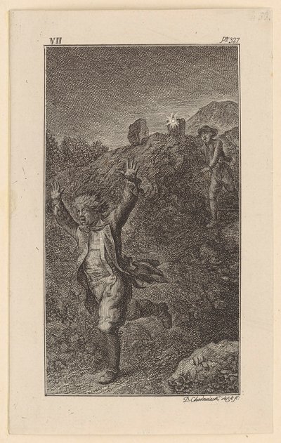 Vogt Wants to Move a Boundary Stone, is Surprised by the Chicken Carrier and Believes He is the Devil by Daniel Nikolaus Chodowiecki