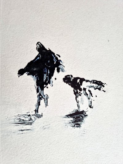 Monochrome Dog Walk by David Antonides