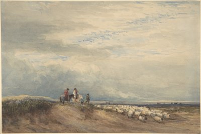 Riders with sheep near an estuary by David Cox